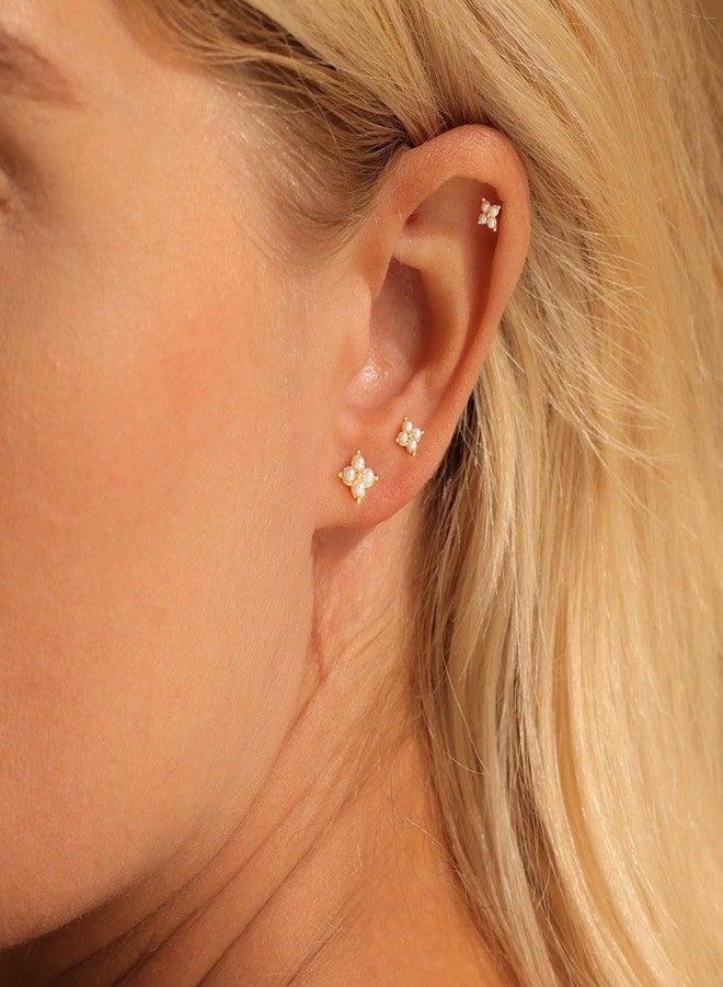 Robaice 3 Pairs Small Flat Back Pearl Stud Earrings for Women-14K Gold Plated Hypoallergenic Dainty Screw Flatback Earring Set Post Pierced Pearl Studs Stacks Gold Jewelry Gifts - Image 5